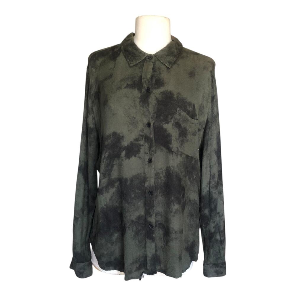 Rails Hunter Green Black Tie Dye Button Up Shirt Womens Medium Lyocell Casual